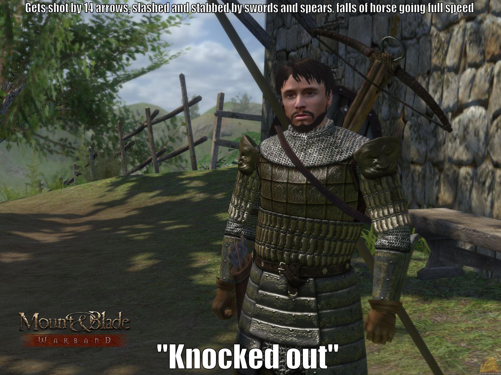 Mount and Blade Logic - GETS SHOT BY 14 ARROWS, SLASHED AND STABBED BY SWORDS AND SPEARS, FALLS OF HORSE GOING FULL SPEED 