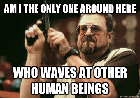 Am I the only one around here Who waves at other human beings - Am I the only one around here Who waves at other human beings  Am I the only one