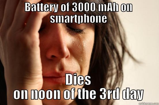BATTERY OF 3000 MAH ON SMARTPHONE DIES ON NOON OF THE 3RD DAY First World Problems