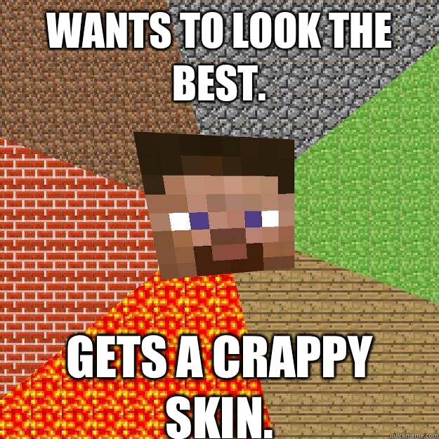 Wants to look the best. Gets a crappy skin.  Minecraft