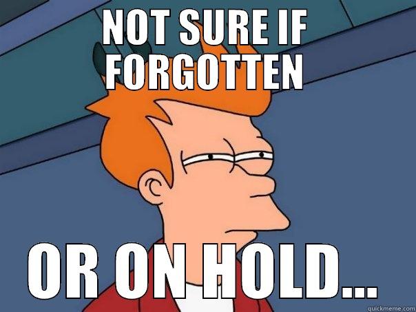 stuck on hold - NOT SURE IF FORGOTTEN OR ON HOLD... Futurama Fry