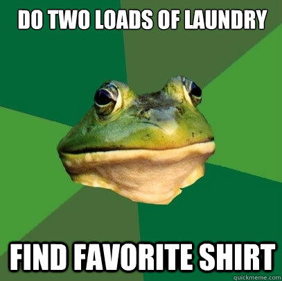 do two loads of laundry find favorite shirt  Foul Bachelor Frog