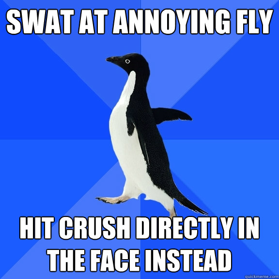 Swat at annoying fly Hit crush directly in the face instead  Socially Awkward Penguin