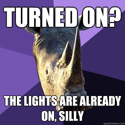 Turned on? The lights are already on, silly  Sexually Oblivious Rhino