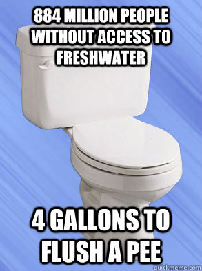 884 million people without access to freshwater  4 gallons to flush a pee - 884 million people without access to freshwater  4 gallons to flush a pee  Scumbag Toliet