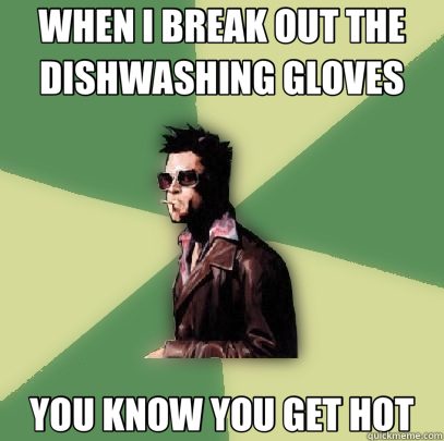 WHEN I BREAK OUT THE DISHWASHING GLOVES YOU KNOW YOU GET HOT  Helpful Tyler Durden