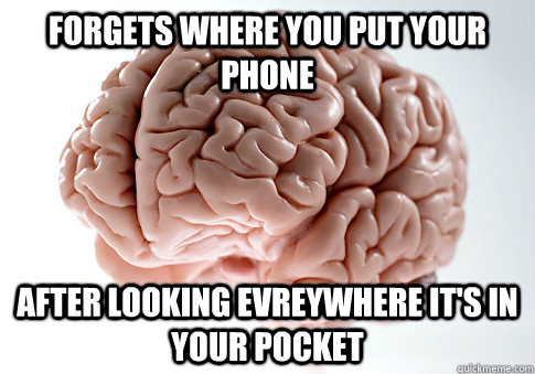 forgets where you put your phone after looking evreywhere it's in your pocket  Scumbag Brain