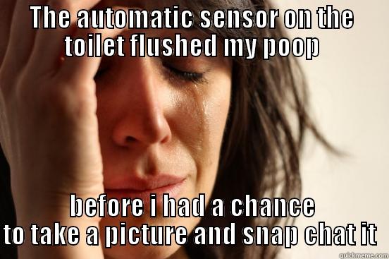 THE AUTOMATIC SENSOR ON THE TOILET FLUSHED MY POOP BEFORE I HAD A CHANCE TO TAKE A PICTURE AND SNAP CHAT IT  First World Problems
