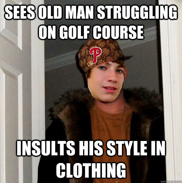 sees old man struggling on golf course insults his style in clothing  