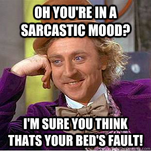 Oh you're in a sarcastic mood? I'm sure you think thats your bed's fault!  Condescending Wonka