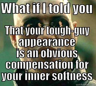 WHAT IF I TOLD YOU  THAT YOUR TOUGH-GUY APPEARANCE IS AN OBVIOUS COMPENSATION FOR YOUR INNER SOFTNESS Matrix Morpheus
