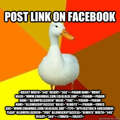 Post link on Facebook <object width=