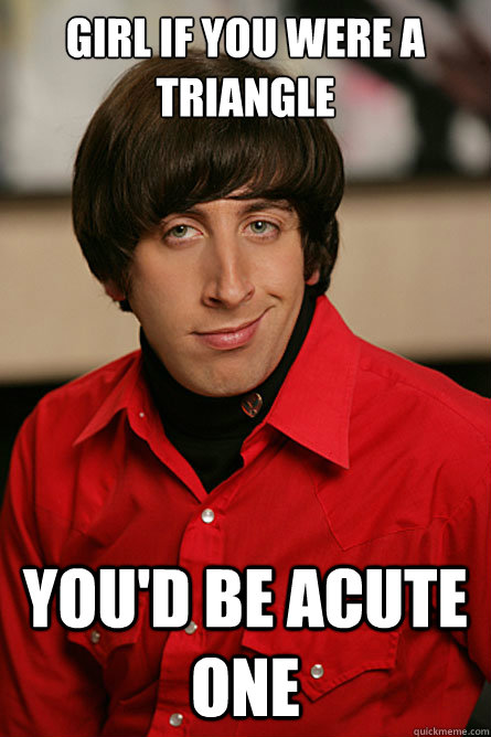 Girl If you were a Triangle You'd be acute one - Girl If you were a Triangle You'd be acute one  Pickup Line Scientist
