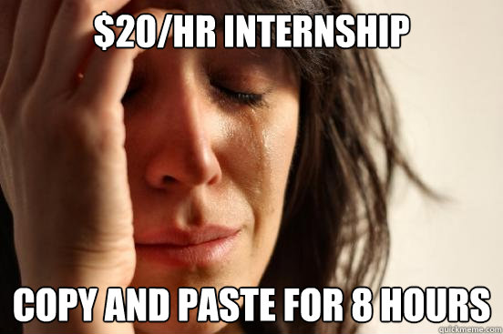 $20/hr internship Copy and paste for 8 hours  First World Problems