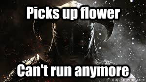 Picks up flower Can't run anymore  Flowers