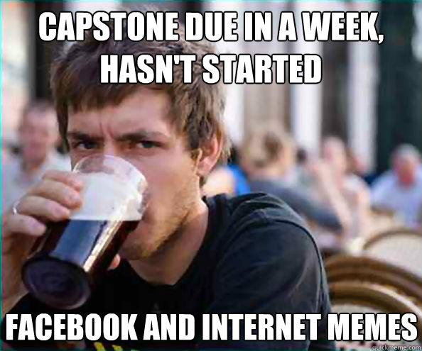 capstone due in a week, hasn't started facebook and internet memes  Lazy College Senior