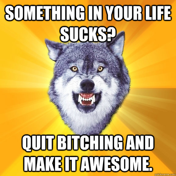 Something in your life sucks? Quit bitching and make it awesome.  Courage Wolf