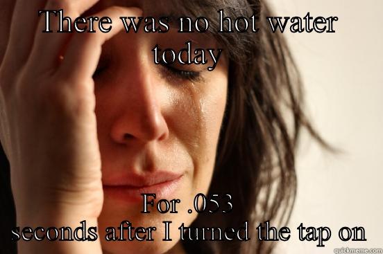 THERE WAS NO HOT WATER TODAY FOR .053 SECONDS AFTER I TURNED THE TAP ON First World Problems
