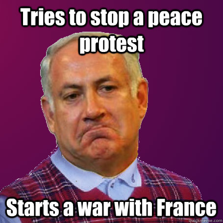 Tries to stop a peace protest Starts a war with France  