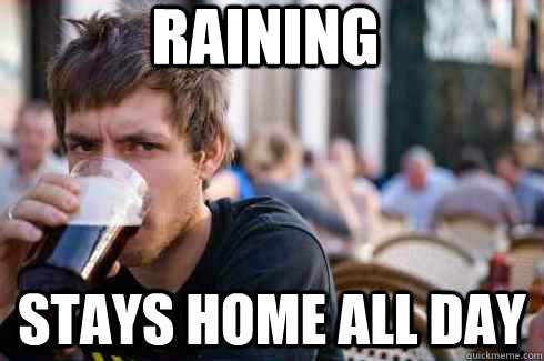 Raining Stays home all day  Lazy College Senior