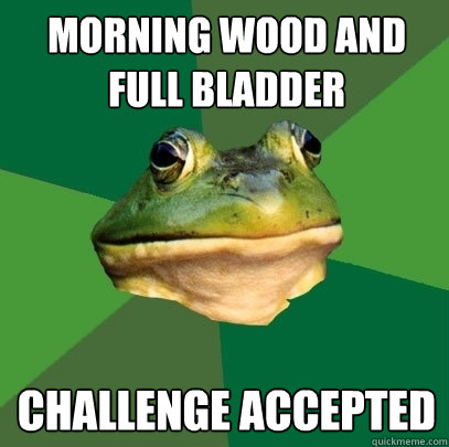 Morning wood and full bladder challenge accepted  Foul Bachelor Frog