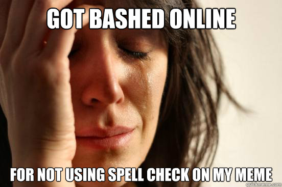 Got bashed online for not using spell check on my meme  First World Problems