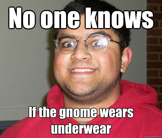 No one knows If the gnome wears underwear  Nerdy indian boy