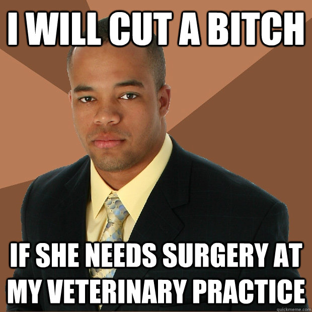 I will cut a bitch if she needs surgery at my veterinary practice - I will cut a bitch if she needs surgery at my veterinary practice  Successful Black Man
