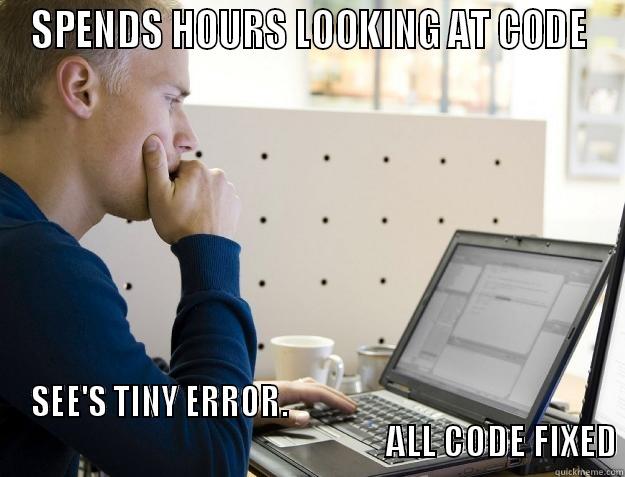 SPENDS HOURS LOOKING AT CODE SEE'S TINY ERROR.                                                                                                       ALL CODE FIXED Programmer