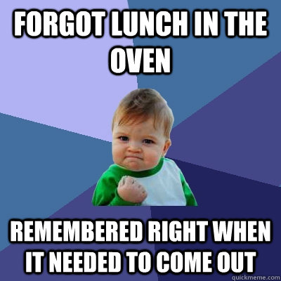 forgot lunch in the oven remembered right when it needed to come out  Success Kid