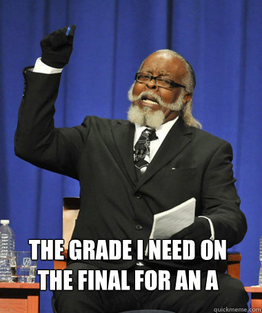 The grade I need on the final for an A   The Rent Is Too Damn High