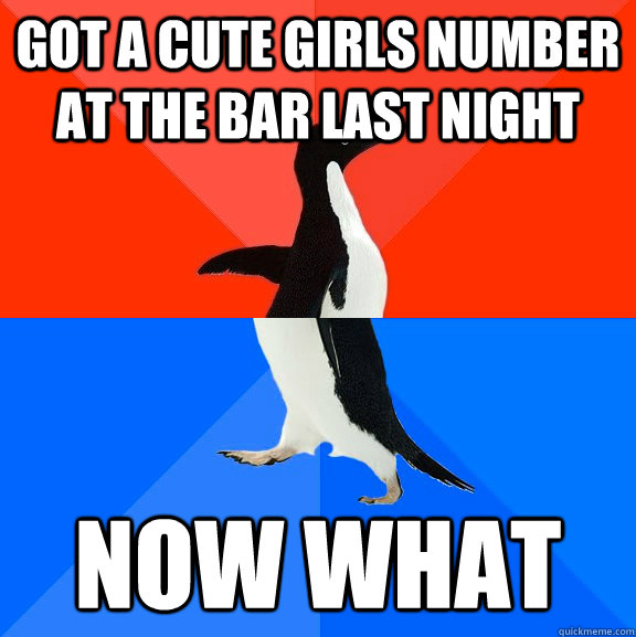 got a cute girls number at the bar last night now what  Socially Awesome Awkward Penguin