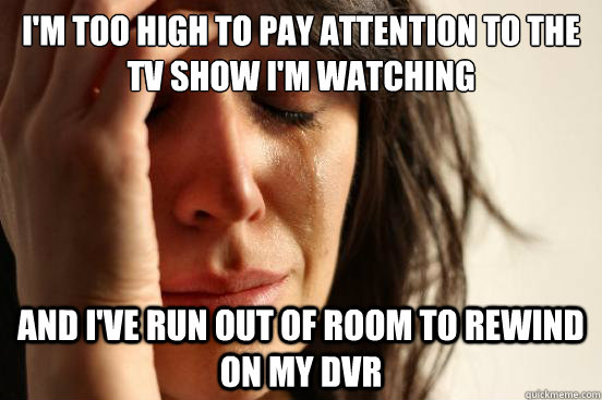 I'm too high to pay attention to the tv show i'm watching and i've run out of room to rewind on my dvr  First World Problems