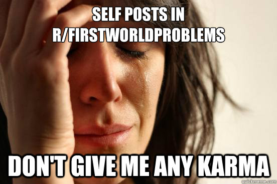self posts in r/firstworldproblems don't give me any karma  First World Problems