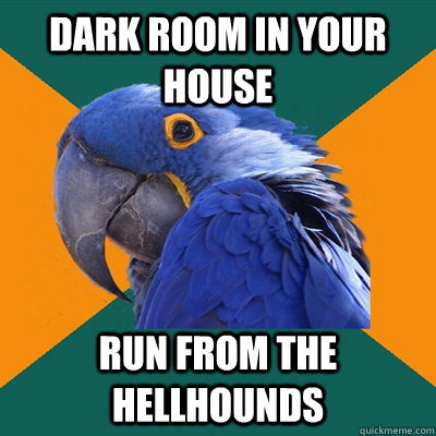 dark room in your house run from the hellhounds  Paranoid Parrot