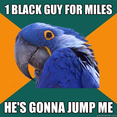 1 black guy for miles he's gonna jump me  Paranoid Parrot