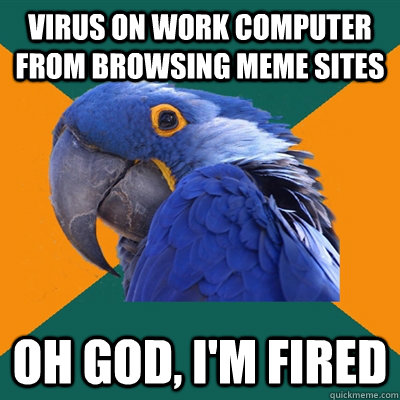 Virus on work computer from browsing Meme sites  OH god, i'm fired   Paranoid Parrot