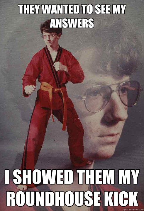 They wanted to see my answers i showed them my roundhouse kick  Karate Kyle