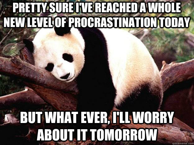 Pretty sure I've reached a whole new level of procrastination today But what ever, I'll worry about it tomorrow - Pretty sure I've reached a whole new level of procrastination today But what ever, I'll worry about it tomorrow  Procrastination Panda