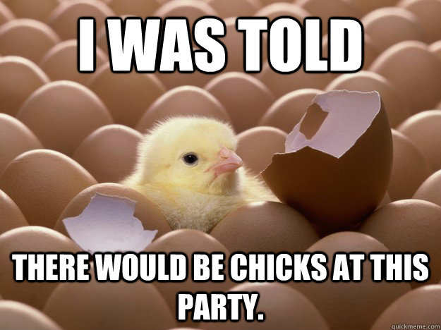 I was told there would be chicks at this party. - I was told there would be chicks at this party.  early bird