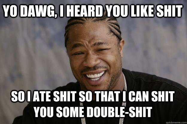 yo dawg, i heard you like shit so i ate shit so that i can shit you some double-shit - yo dawg, i heard you like shit so i ate shit so that i can shit you some double-shit  Xzibit