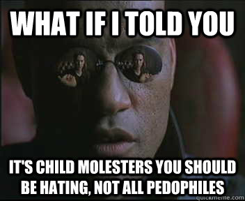 What if I told you it's child molesters you should be hating, not all pedophiles  Morpheus SC