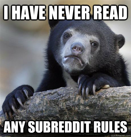I have never read Any subreddit rules  Confession Bear