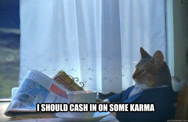 I should cash in on some karma  Sophisticated Cat