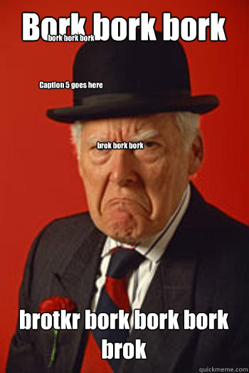 Bork bork bork brotkr bork bork bork brok brok bork bork bork bork bork Caption 5 goes here  Pissed old guy