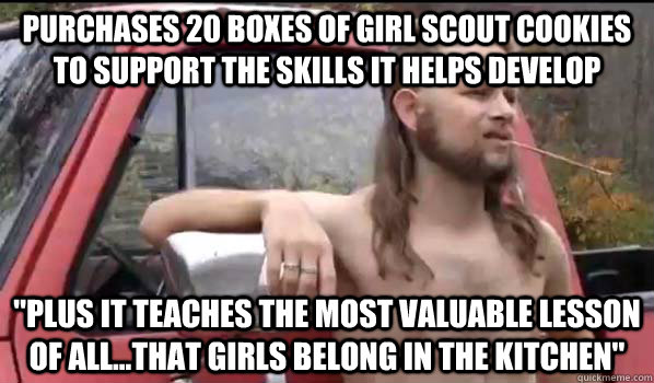 purchases 20 boxes of girl scout cookies to support the skills it helps develop 