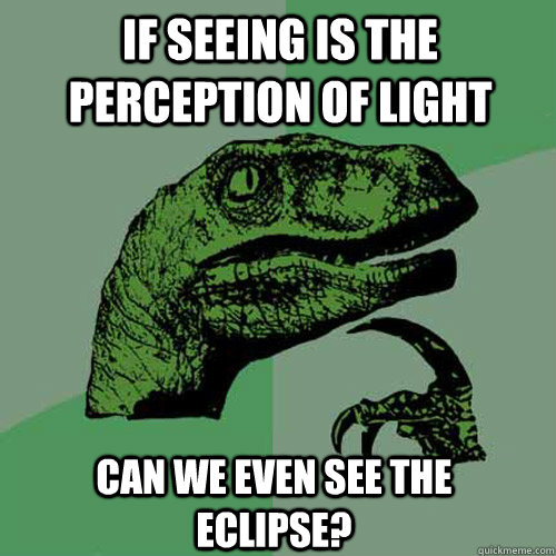 If seeing is the perception of light can we even see the eclipse?  Philosoraptor