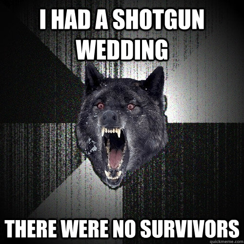 i had a shotgun wedding there were no survivors  Insanity Wolf