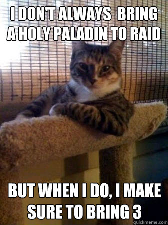 I don't always  bring a holy paladin to raid but when I do, I make sure to bring 3  The Most Interesting Cat in the World