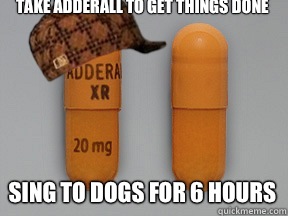 Take adderall to get things done   Sing to dogs for 6 hours - Take adderall to get things done   Sing to dogs for 6 hours  Scumbag Adderall